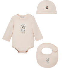 Moncler Set - Beanie/Teething Bib/Bodysuit l/s - Light Pink w. S Moncler Set - Beanie/Teething Bib/Bodysuit l/s - Light Pink w. S