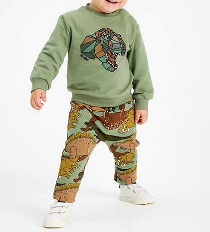 The New Siblings Sweatpants - TnsLee - Hedge Green Dino AOP