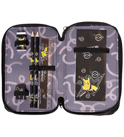 Pokémon Penalhus m. Indhold - Dobbelt - Sort m. Pikachu