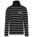 Calvin Klein Bluse - Slim Roll Neck - Thin Black Ivory Stripe Calvin Klein Bluse - Slim Roll Neck - Thin Black Ivory Stripe