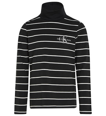 Calvin Klein Bluse - Slim Roll Neck - Thin Black Ivory Stripe Calvin Klein Bluse - Slim Roll Neck - Thin Black Ivory Stripe