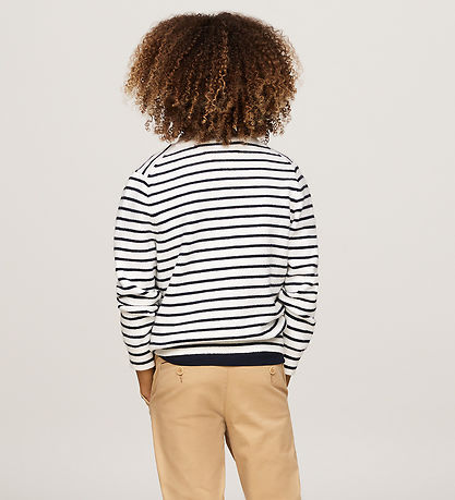 Tommy Hilfiger Bluse - Strik - Monotype - White Base/Blue Stripe Tommy Hilfiger Bluse - Strik - Monotype - White Base/Blue Stripe