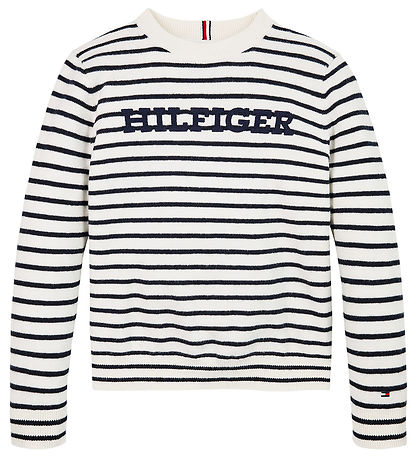 Tommy Hilfiger Bluse - Strik - Monotype - White Base/Blue Stripe Tommy Hilfiger Bluse - Strik - Monotype - White Base/Blue Stripe