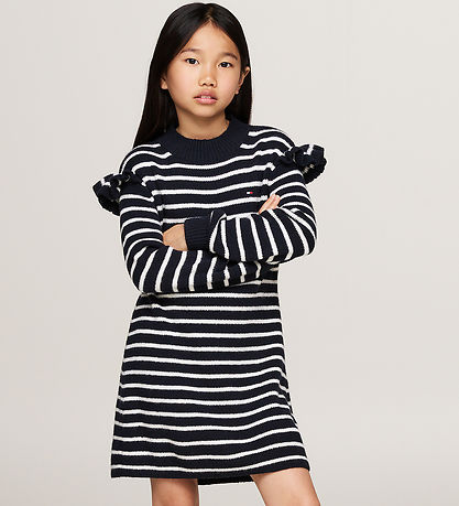 Tommy Hilfiger Kjole - Strik - Ruffle Skater - Desert Sky Stripe Tommy Hilfiger Kjole - Strik - Ruffle Skater - Desert Sky Stripe