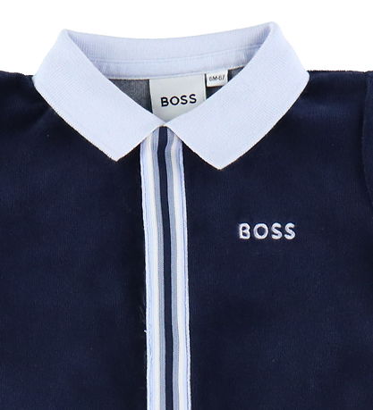 BOSS Natdragt - Velour - Navy m. Lyseblå