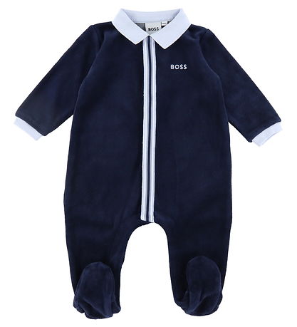 BOSS Natdragt - Velour - Navy m. Lyseblå