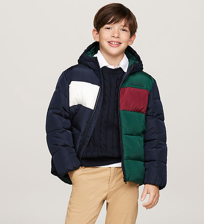 Tommy Hilfiger Dynejakke - Colorblock - Ornamental Green/Rouge/B