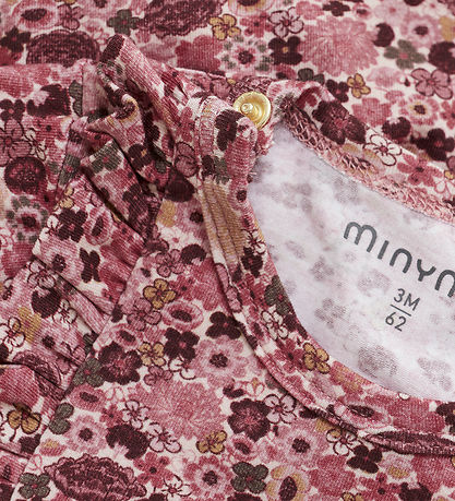 Minymo Kjolebody l/æ - Dusty Rose m. Blomster