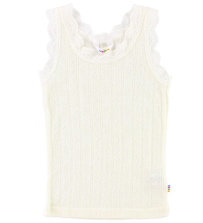 Joha Undertrøje Merinould/silke Hvid Med Blonde Og Hulmønster - Str. 90cm (86/92cm)