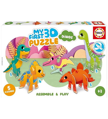 Educa 3D Puslespil - 18 Brikker/5 Figurer - My First - Dinos