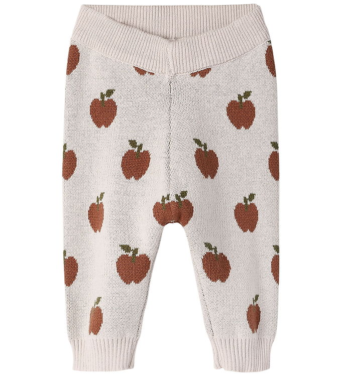 Lil' Atelier Strikbukser Hushed Violet Med Æbleprint - Str. 1m 56cm