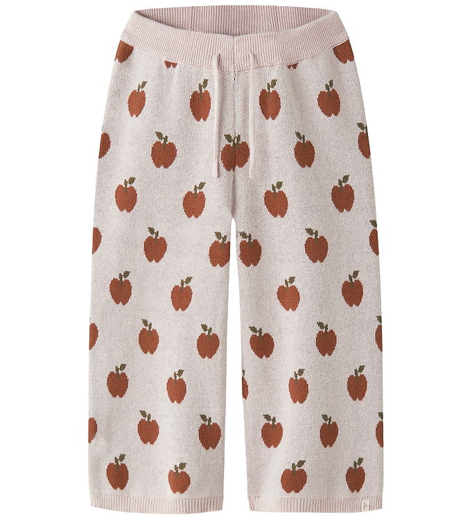 Lil' Atelier Strikbukser Hushed Violet Med Æbleprint - Str. 2y 92cm