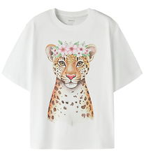 Name it T-shirt - NkfVotea - Bright White/Flower Leopard