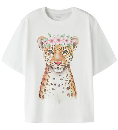 Name it T-shirt - NkfVotea - Bright White/Flower Leopard
