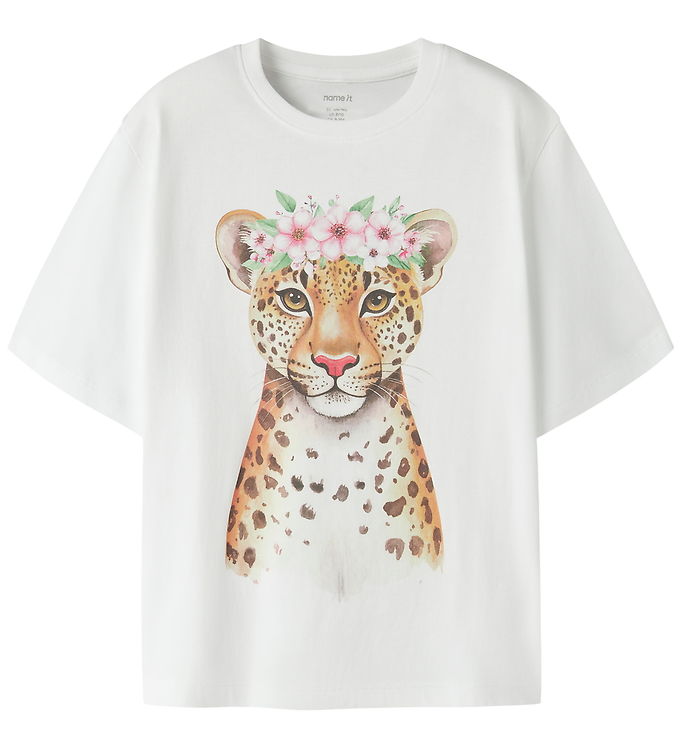 Name it T-shirt - NkfVotea - Bright White/Flower Leopard