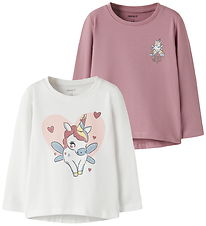 Name It Bluse - 2-pak - NmfVix - Bright White/Lilas Unicorn