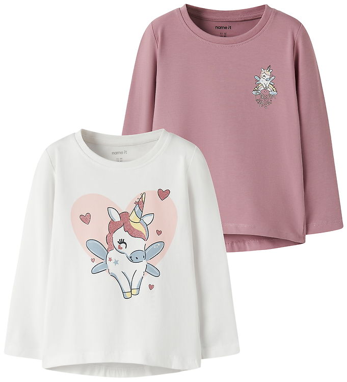 Name It Bluser - 2-pak - NmfVix - Bright White/Lilas Unicorn