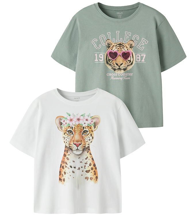 Name It T-shirt - 2-pak - NkfVotea - Bright White/Green Milieu