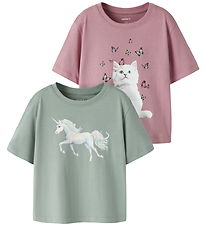 Name It T-shirt - 2-pak - NmfVotea - Green Milieu/Lilas