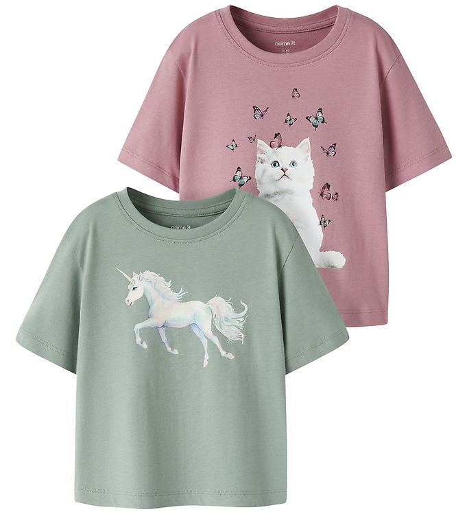 Name It T-shirts - 2-pak - NmfVotea - Green Milieu/Lilas