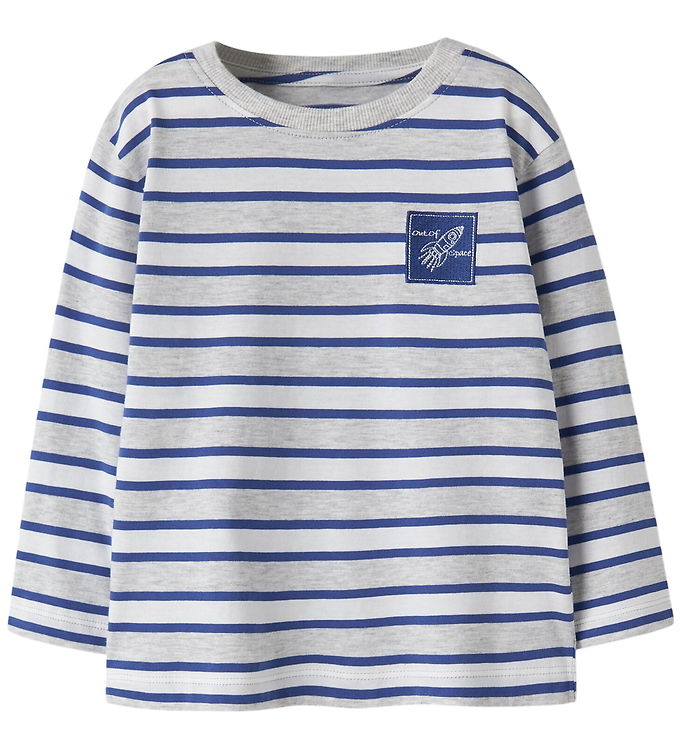 Name It Bluse - NmmKristian - Light Grey Melange/Deep Ultramarin