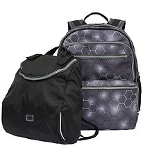 Jeva School Backpack - Square - Black Hexagon