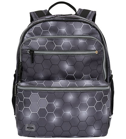 Jeva School Backpack - Square - Black Hexagon