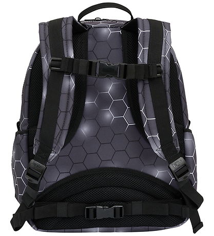 Jeva School Backpack - Square - Black Hexagon