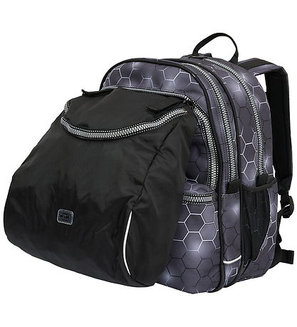 Jeva School Backpack - Square - Black Hexagon