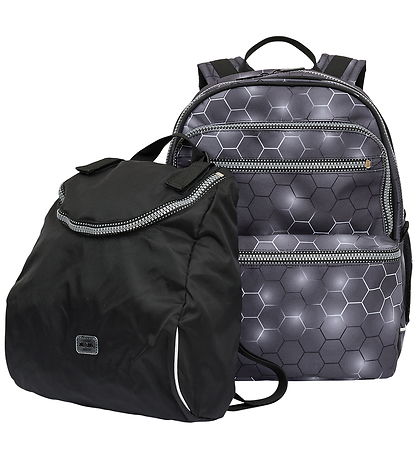 Jeva School Backpack - Square - Black Hexagon
