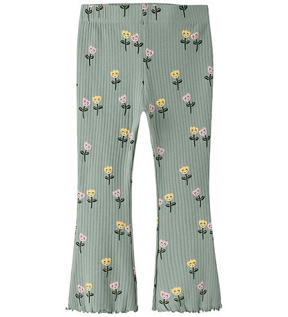 Name It Leggings - Rib - Flare - NmfVemma - Green Milieu/Happy F