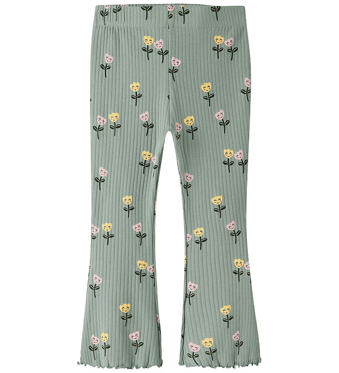 Name It Leggings - Rib - Flare - NmfVemma - Green Milieu/Happy F