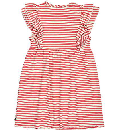 Müsli Kjole - Rib - Stripe Ruffle - Mineral Red/Tofu