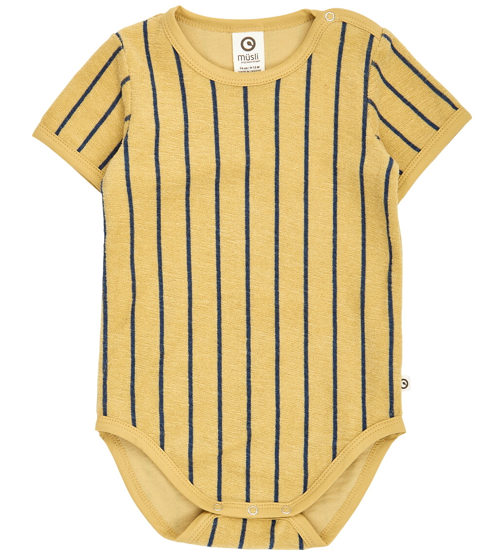 Müsli Body k/ä - Frottee - Hanf/Navy - Müsli - 62 - Body K/Ä