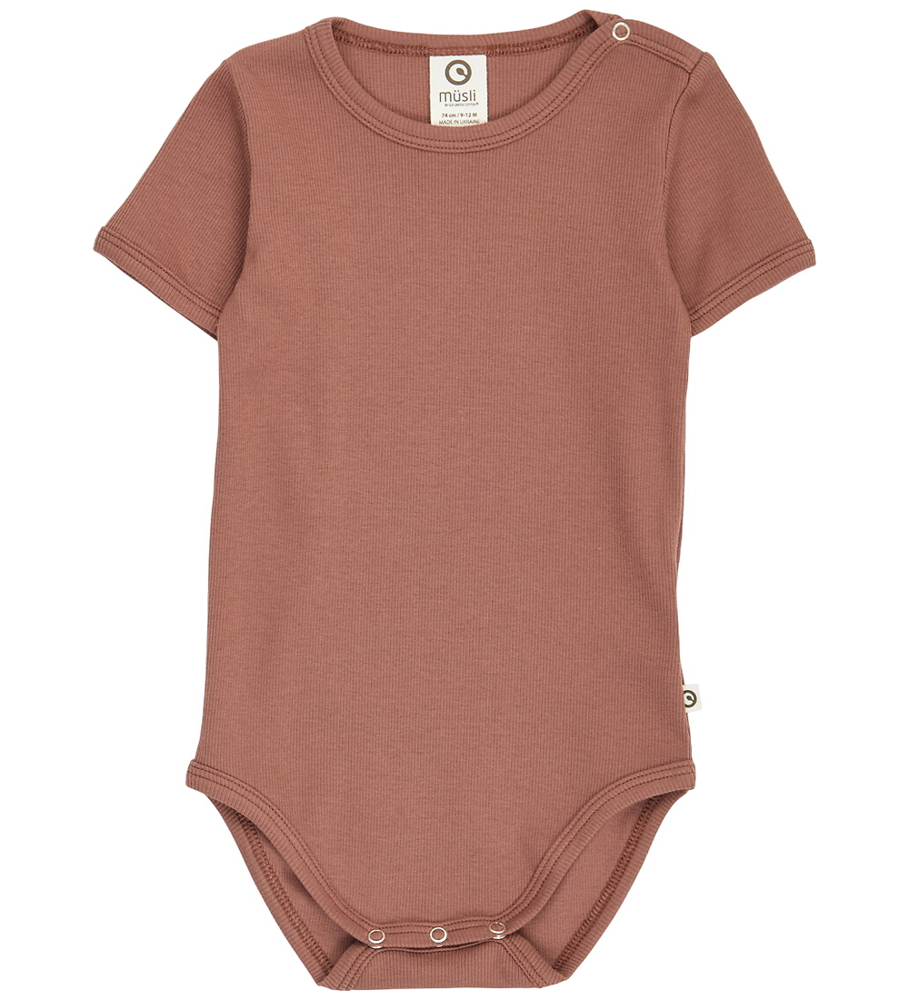 Müsli Romper s/s - Rib - Cozy Ik - Pecan - Müsli - 62 - Rompers Korte Mouw