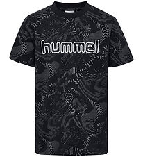 Hummel T-Shirt - hmlJR AOP LOGO - Sort