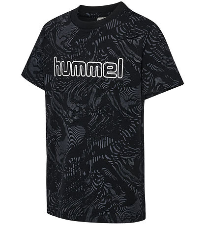 Hummel T-Shirt - hmlJR AOP LOGO - Sort