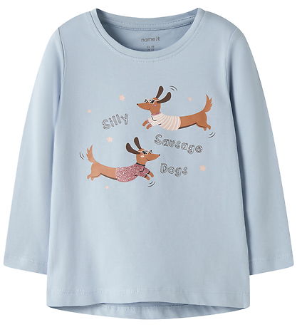 Name It Bluse - NmfVix - Subdued Blue/Sausage Dogs