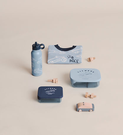 Liewood Madkasse - Silikone/Stål - Arthur - Race Cars/Beach Blue