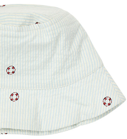 Müsli Bøllehat - Seersucker Stripe - Tofu/Ocean/Mineral Red