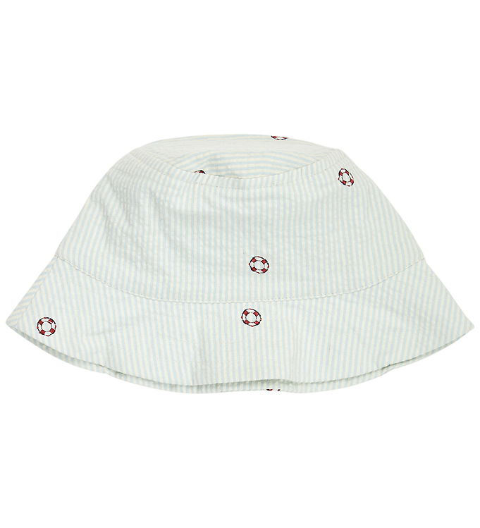 Müsli Bøllehat - Seersucker Stripe - Tofu/Ocean/Mineral Red