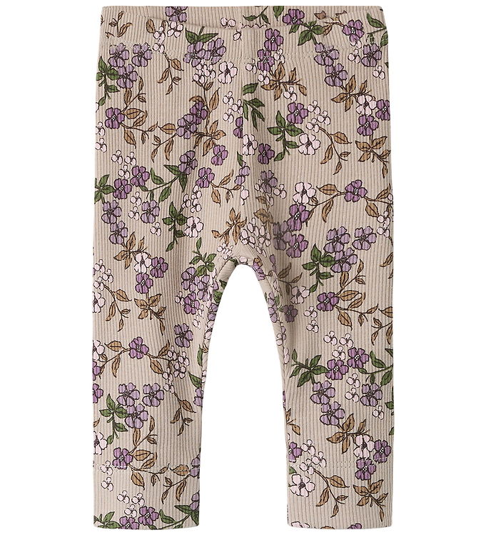 Name It Leggings - Rib - NbfFoa - Goat m. Blomster