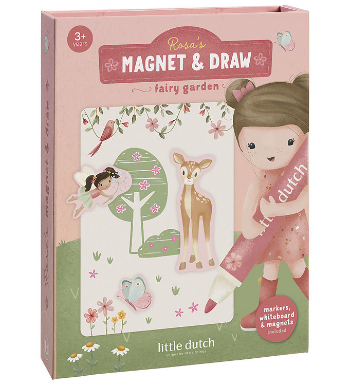 Little Dutch Magnet Og Tegnesæt - Rosa Fairy Garden