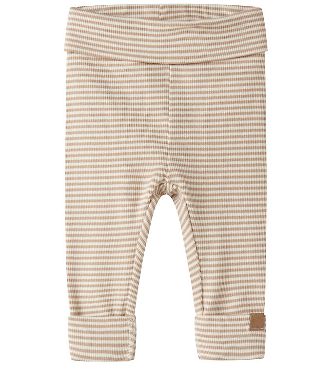 Name It Leggings - Rib - NbnBerro - Antique White m. Striber