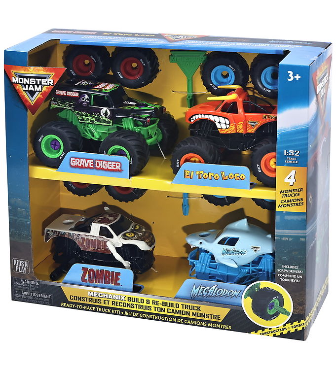 Monster Jam Trucks - 1:32 - 4-pak - Mechanix Build N Rebuild