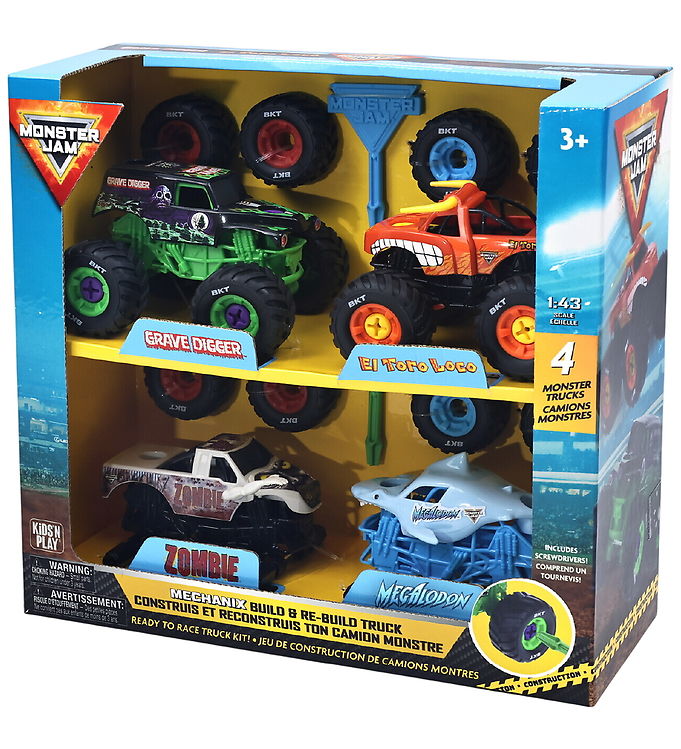 Monster Jam Trucks - 1:43 - 4-pak - Mechanix Build N Rebuild