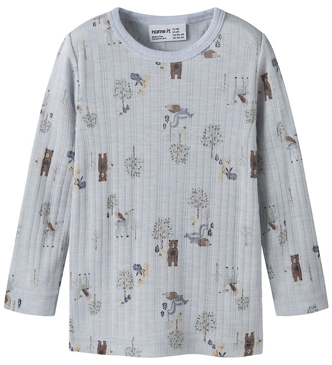 Name It Bluse - Uld - Rib - NmmWang - Arctic Ice/Forest Animal