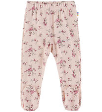 Joha Leggins m. Fødder - Uld/Viskose - Lyserød m. Blomster