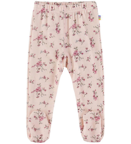 Joha Leggins m. Fødder - Uld/Viskose - Lyserød m. Blomster