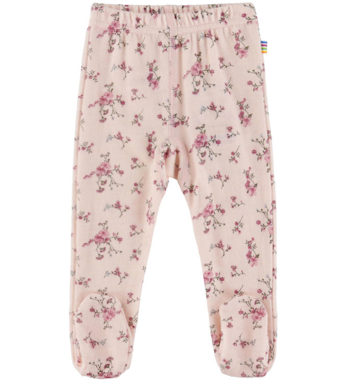 Joha Leggins m. Fødder - Uld - Lyserød m. Blomster